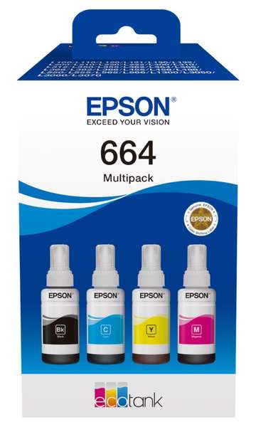 Epson inkoustová náplň 664/ T66464A/ EcoTank/ L120/ L310/ L305x/ L3060/ L3070/ L1300/ 4-colour Multipack